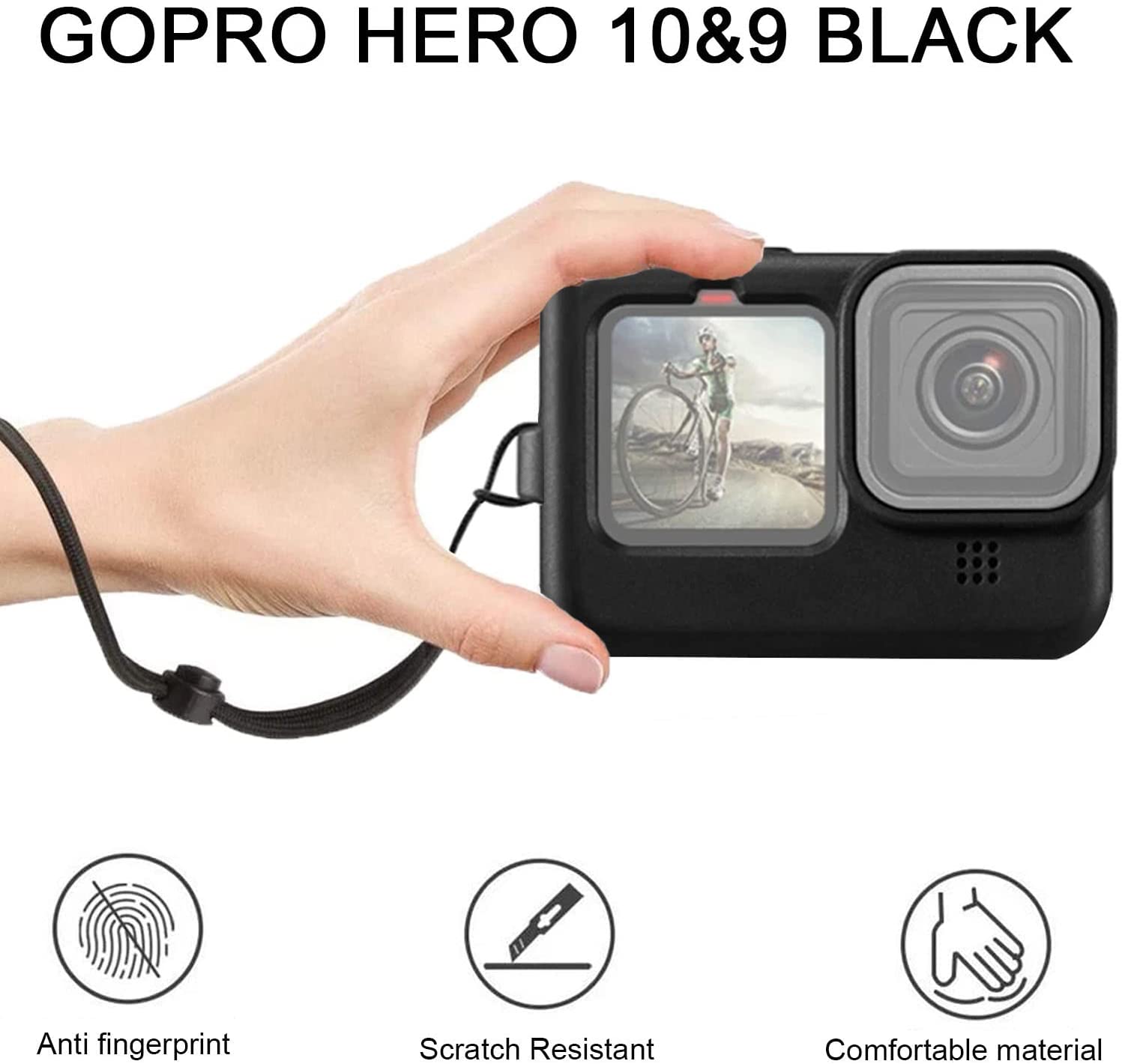 Silicone Sleeve Case for Go Pro Hero 12/Hero 11/Hero 10/Hero 9  Black,Battery Side Cover&Screen Protectors& Lens Caps&Lanyard for Go Pro  Hero 12/11/10 /9 Accessories Kit 