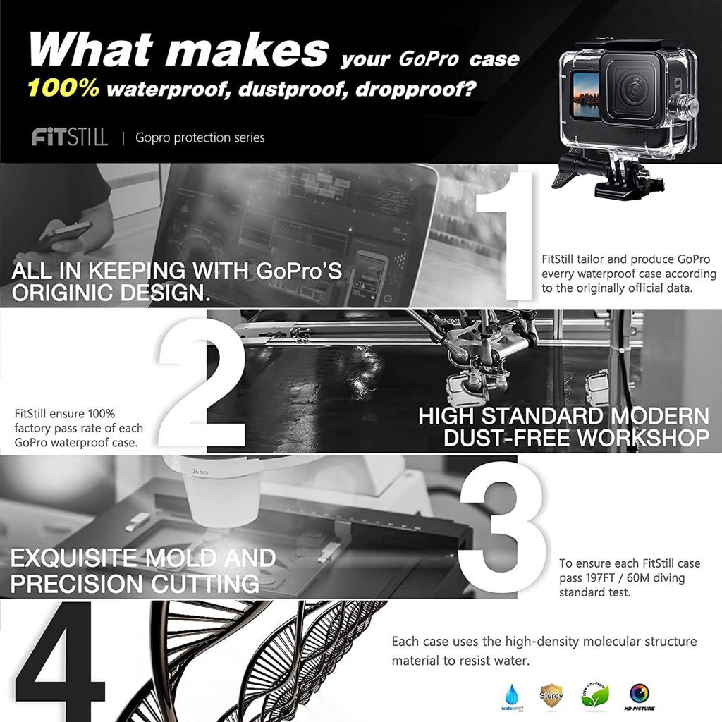 Gopro Accessories FitStill 196FT Waterproof Case For GoPro Hero